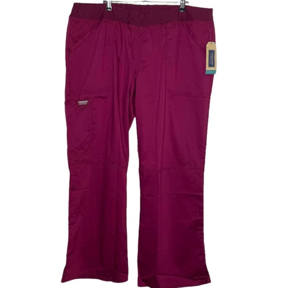 NWT Size XL Petite Cherokee Workwear Maroon Modern Classic Cargo Scrub Bottoms